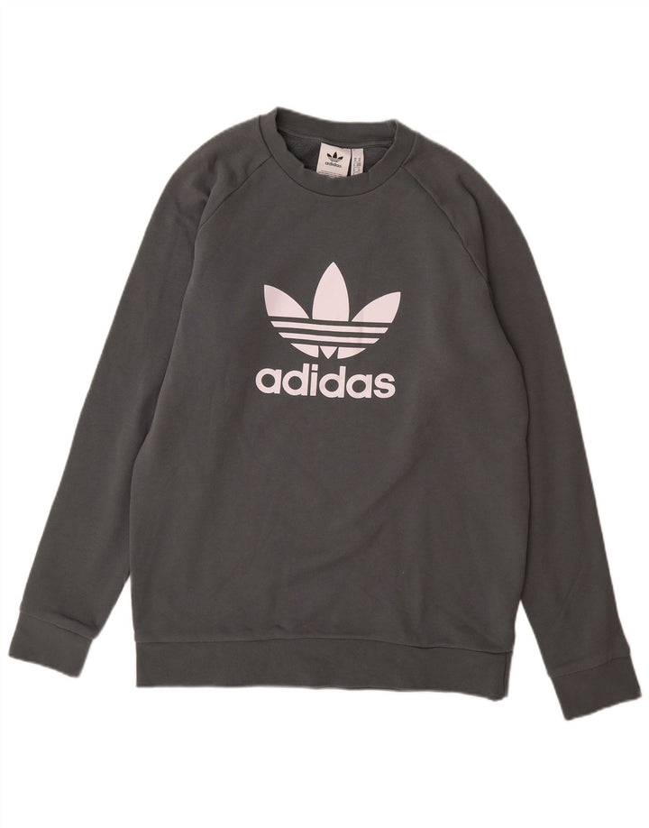 Hanorac grafic pentru bărbați Adidas Jumper, bumbac, gri mediu