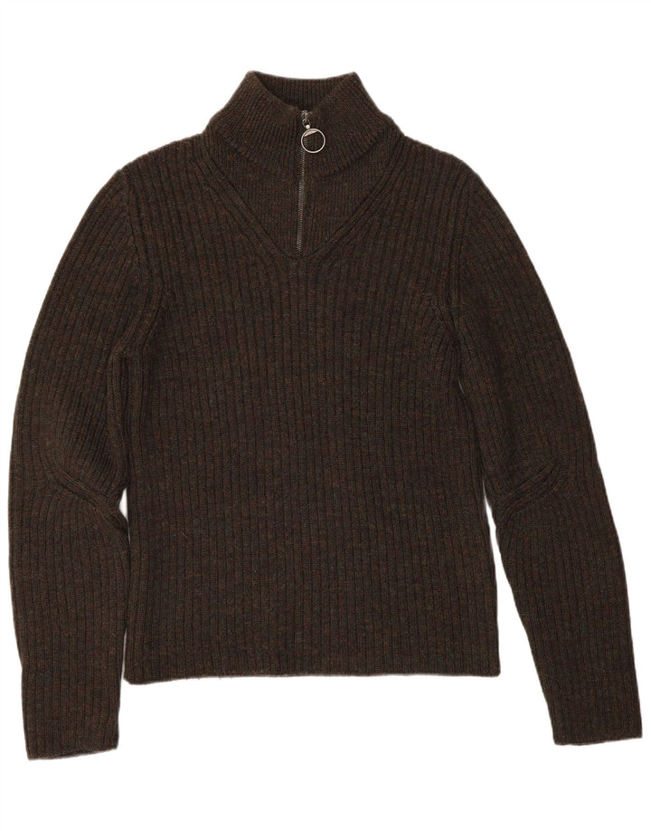 Pulover PRADA pentru damă, cu fermoar și gât, IT 48 XL, lână virgină maro