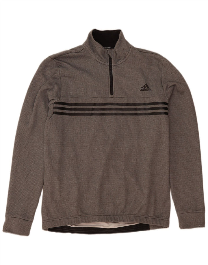 Pulover pentru bărbați Adidas, cu fermoar, cu gât, poliester mare, gri