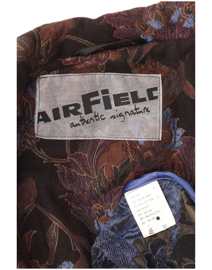 Jachetă vintage pentru femei cu 3 nasturi IT 50 XL Lână neagră cu flori