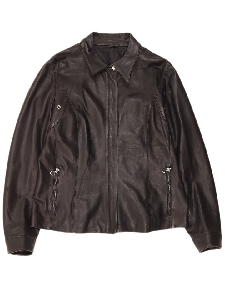 Jachetă de piele vintage pentru femei UK 14 Medium Black Leather