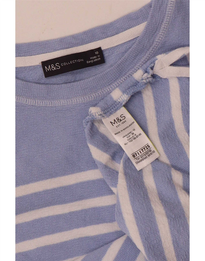 Marks & Spencer Top pentru femei cu mânecă lungă UK 10 mic, albastru, bumbac cu dungi