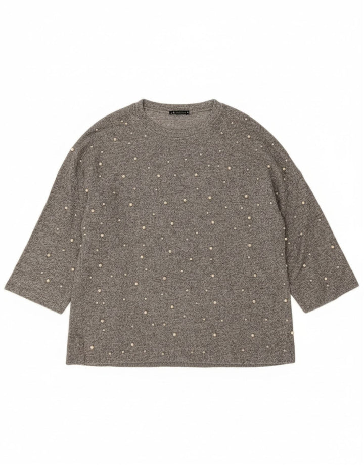 Pulover supradimensionat pentru femei Zara, cu gât crew, UK 14, gri mediu