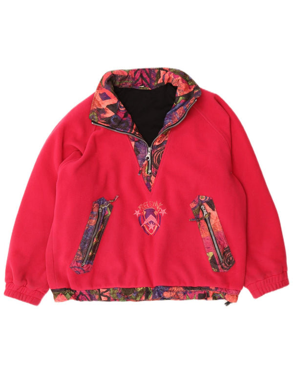 Pulover din lână vintage, supradimensionat, cu fermoar și gât, UK 14, roz mediu, geometric