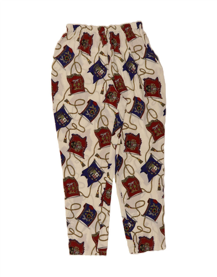 VINTAGE Womens Straight Casual Trousers W34 L27 White Patchwork Vintage Vintage and Second-Hand Vintage from Messina Hembry 