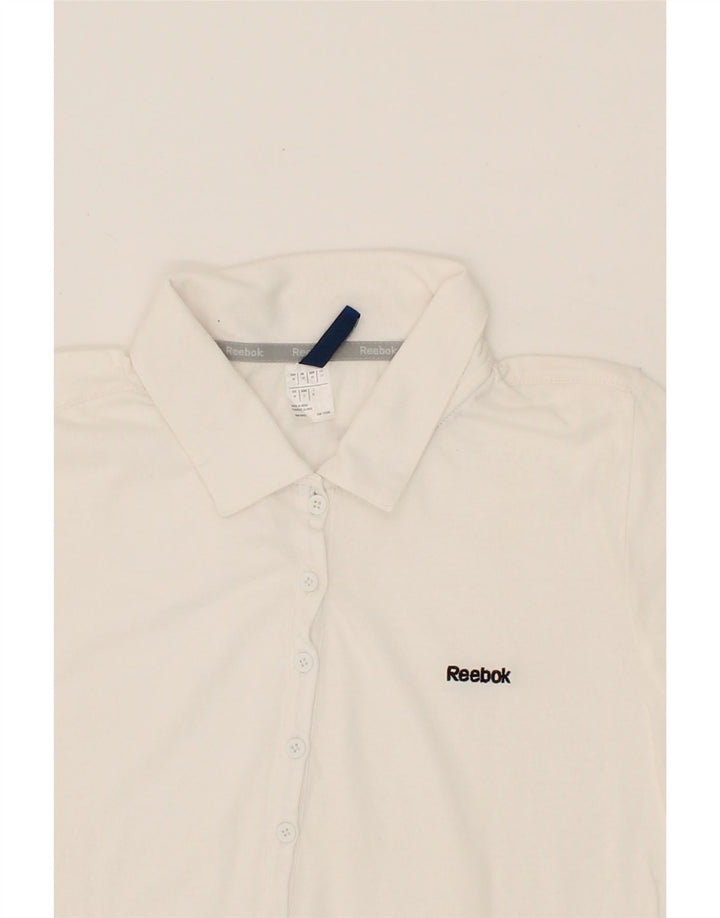 REEBOK Womens Polo Shirt UK 12 Medium White Cotton Vintage Reebok and Second-Hand Reebok from Messina Hembry 