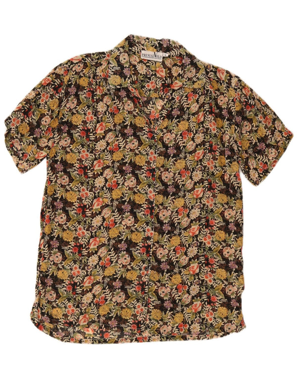 Bluză vintage cămașă cu mânecă scurtă pentru femei UK 16 mare, multicoloră, florală