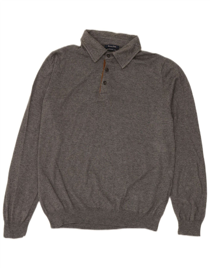 MASSIMO DUTTI Pulover cu gât polo pentru bărbați, bumbac mare, gri