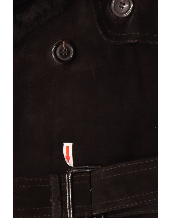 Palton dublu din piele intoarsa vintage pentru femei IT 54 3XL negru