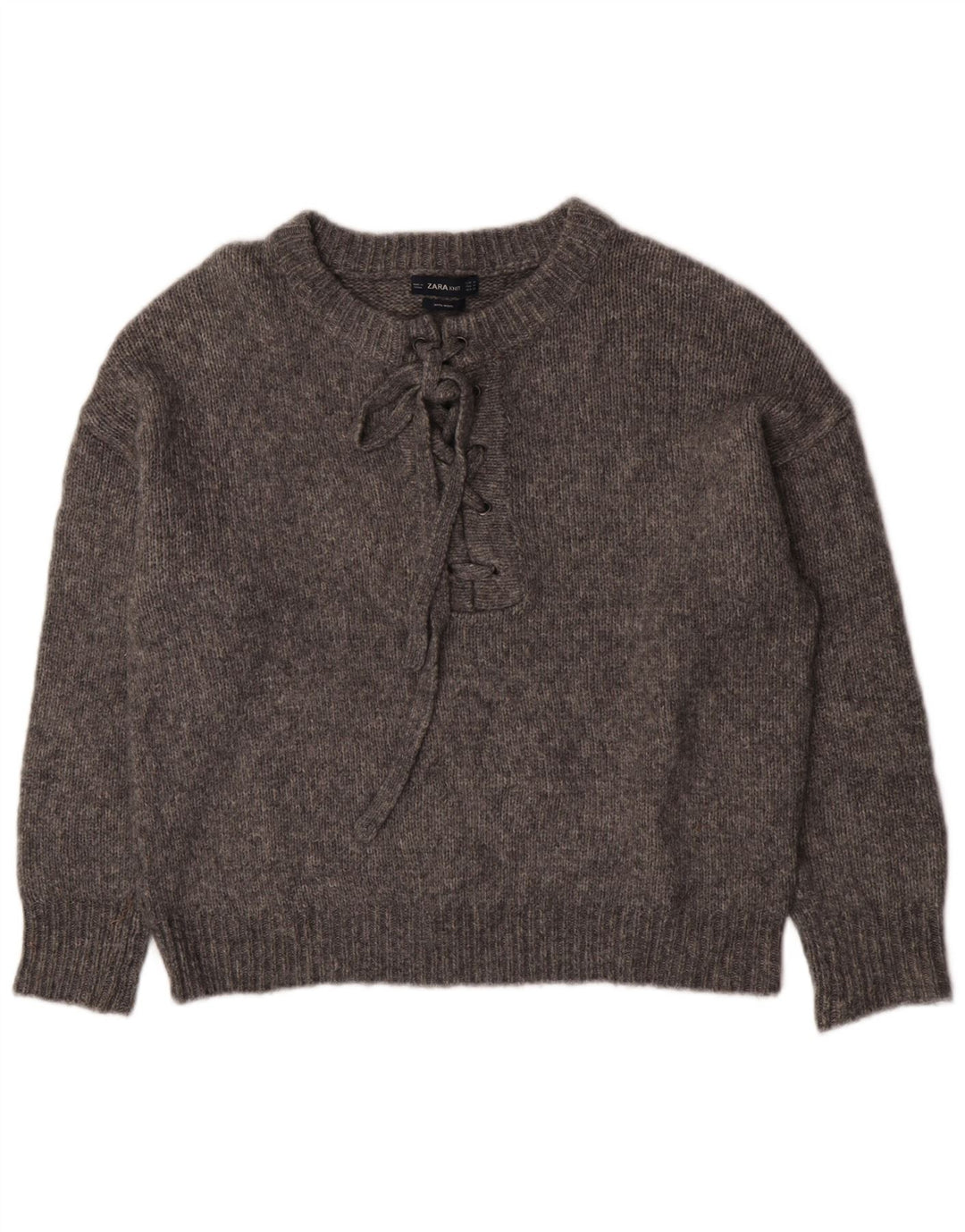Pulover supradimensionat pentru femei Zara, cu gât crew, UK 14, gri mediu