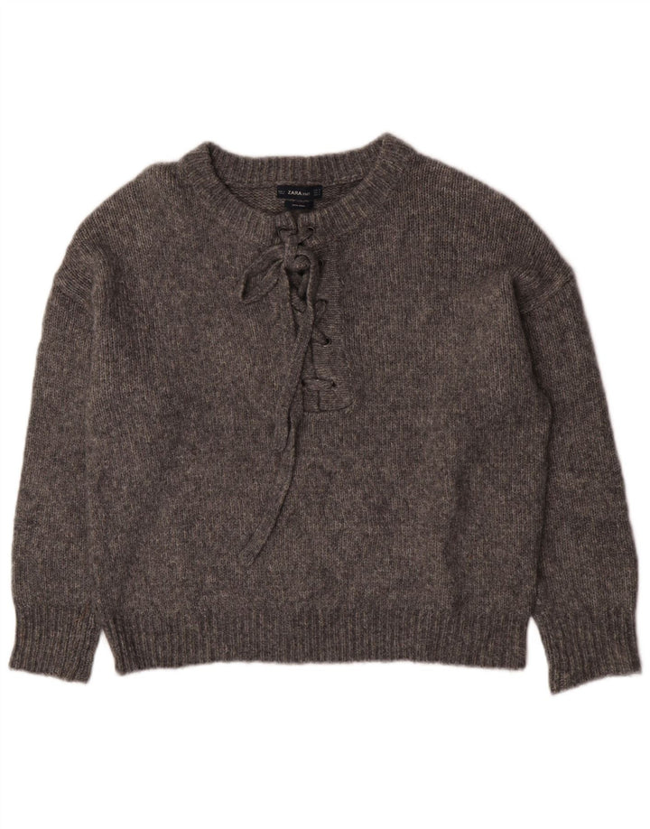 Pulover supradimensionat pentru femei Zara, cu gât crew, UK 14, gri mediu