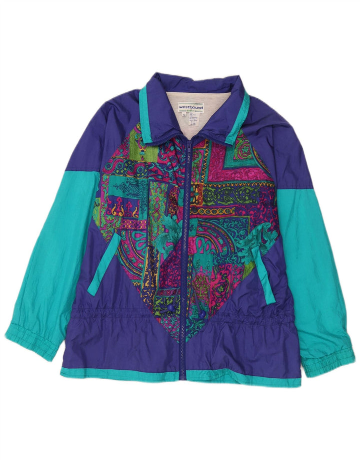Westbound Jachetă de ploaie supradimensionată pentru femei UK 10 Small Navy Blue Paisley Blue