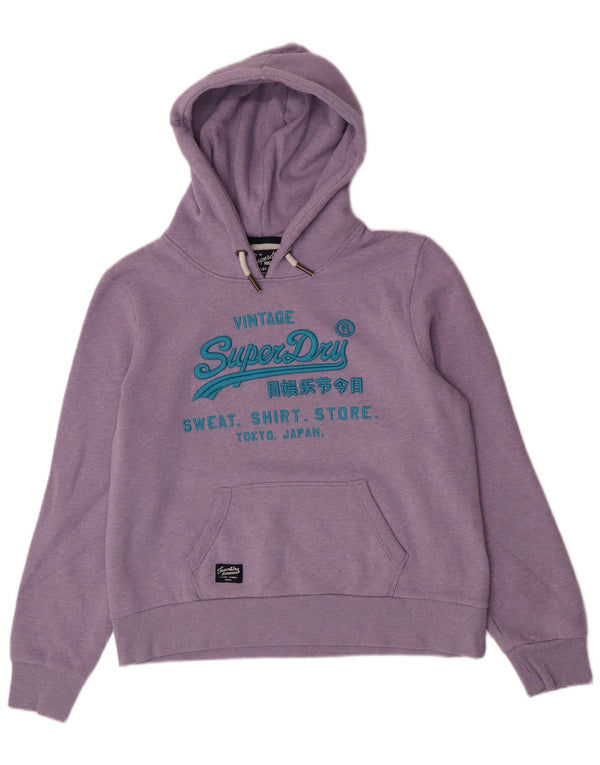 Pulover cu glugă cu grafic Superdry pentru femei UK 16, mare, mov, bumbac cu pete