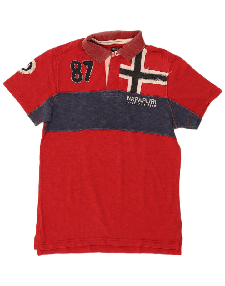 Tricou polo cu grafic Napapijri pentru bărbați, bumbac roșu mediu