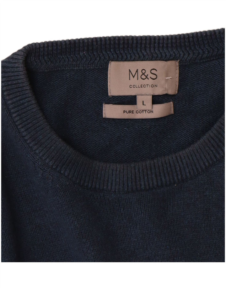 Pulover pentru bărbați Marks & Spencer cu gât roșu, mare din bumbac bleumarin