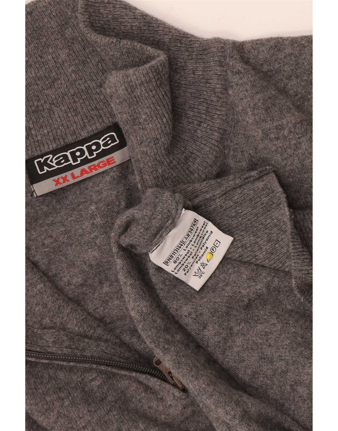 Pulover Kappa pentru bărbați, cu fermoar și gât, 2XL, lână de miel gri