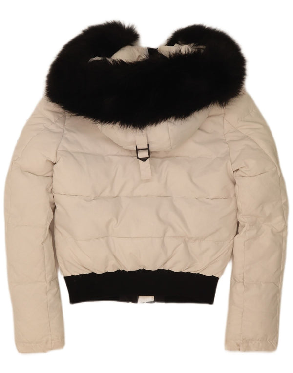Jachetă căptușită supradimensionată cu glugă Superdry pentru femei UK 8 Small White Colorblock