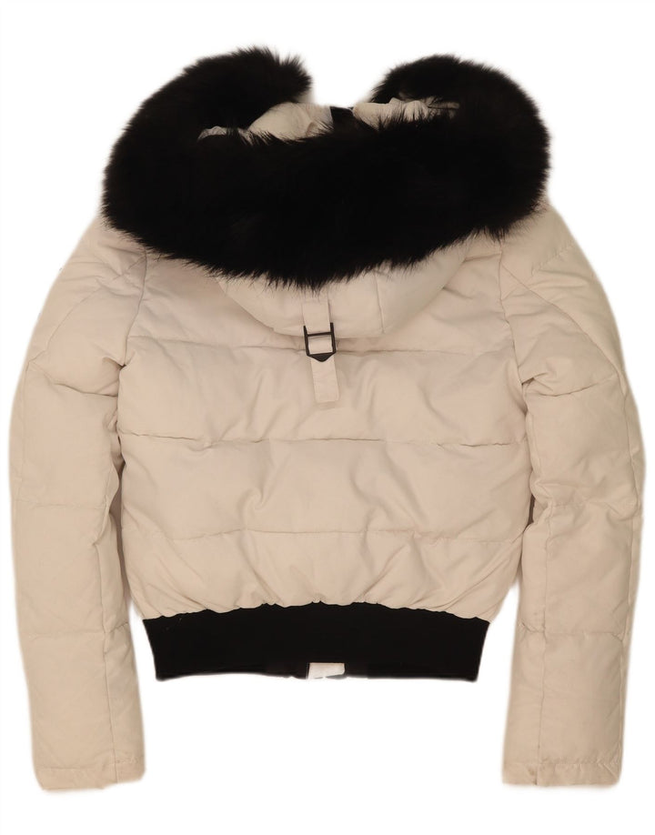Jachetă căptușită supradimensionată cu glugă Superdry pentru femei UK 8 Small White Colorblock