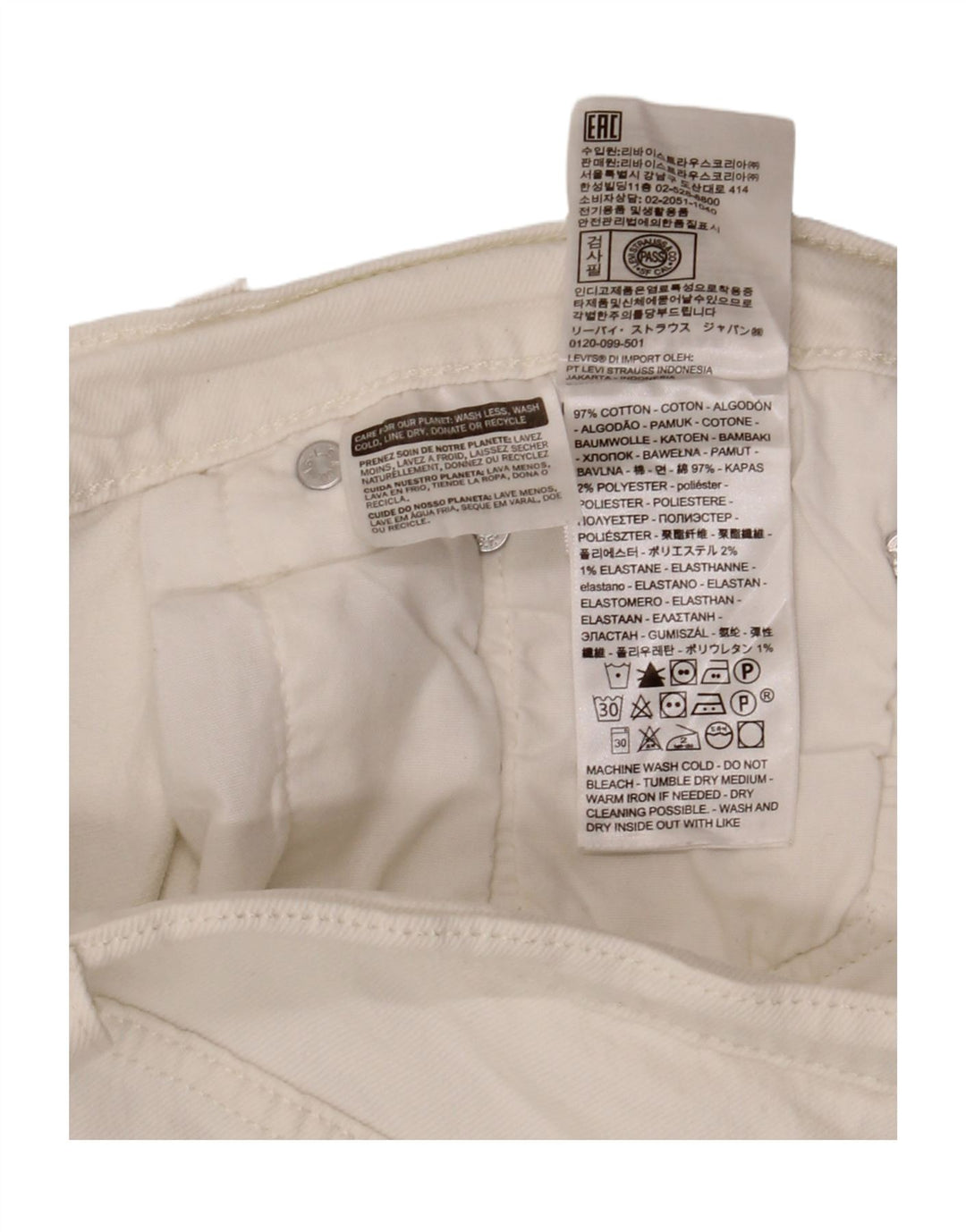 Pantaloni scurți din blugi 501 pentru femei LEVI'S W30 bumbac alb mediu
