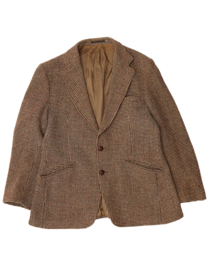 Jachetă pentru bărbați Harris Tweed cu 2 nasturi, UK 38, lână cu carouri maro mediu