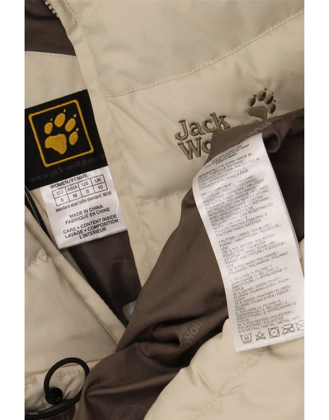 Jack Wolfskin Jachetă căptușită cu glugă pentru femei UK 10 Small Bej Poliamidă