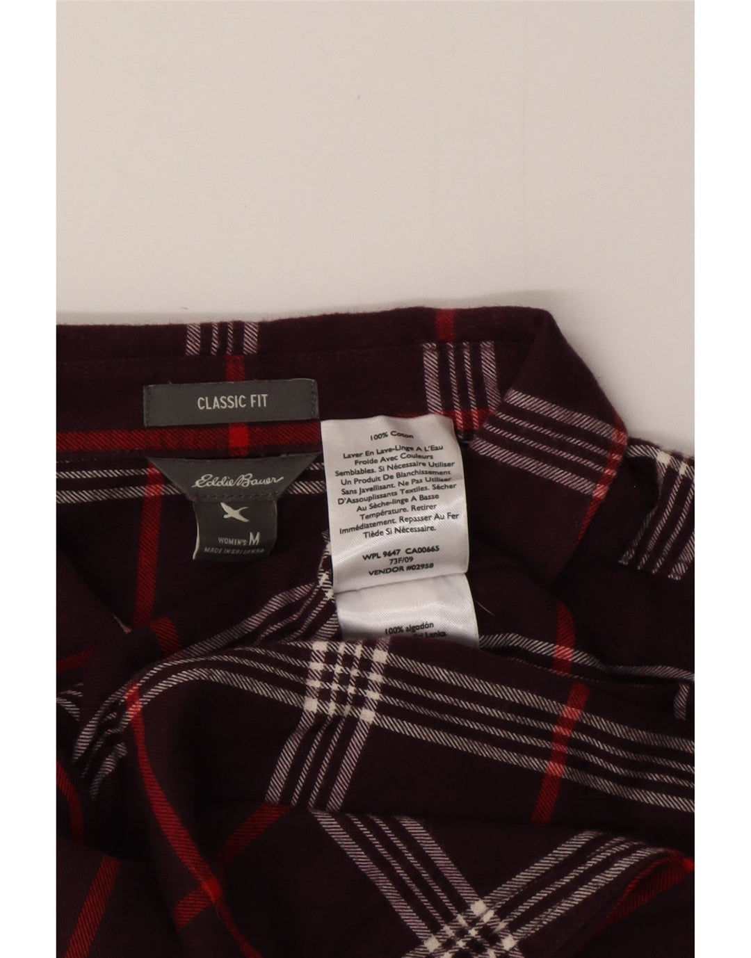 Cămașă de flanel pentru femei EDDIE BAUER, cu tăiere clasică, UK 14, carouri de culoare burgundă medie