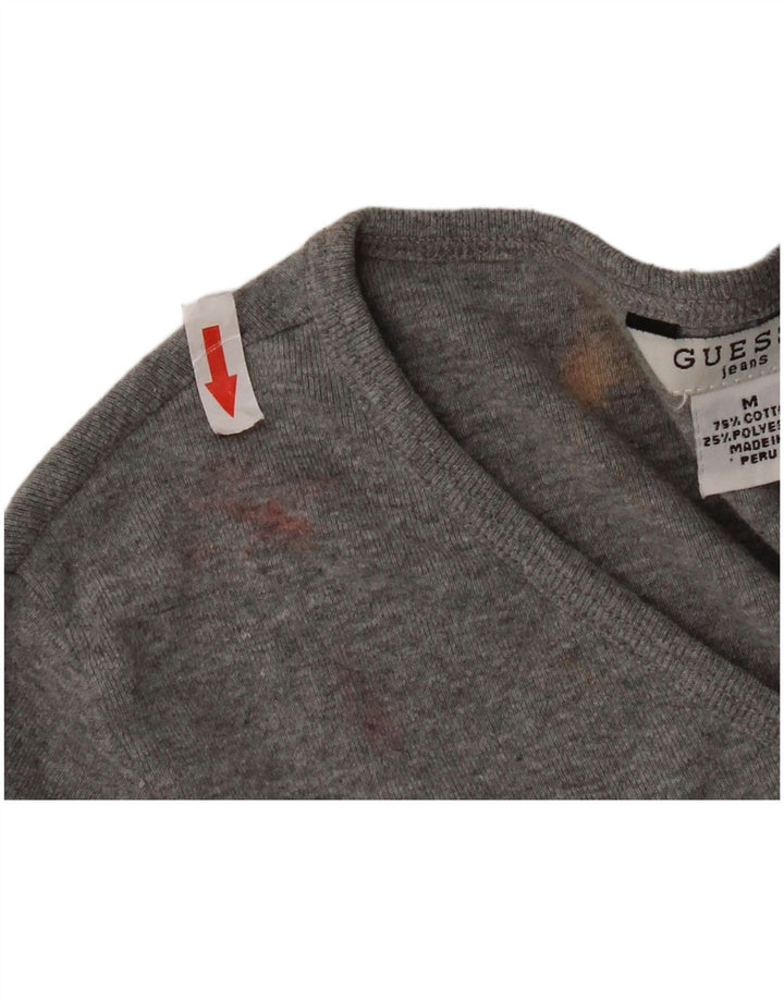 Crop Top pentru femei Guess cu mânecă lungă UK 12, bumbac gri mediu
