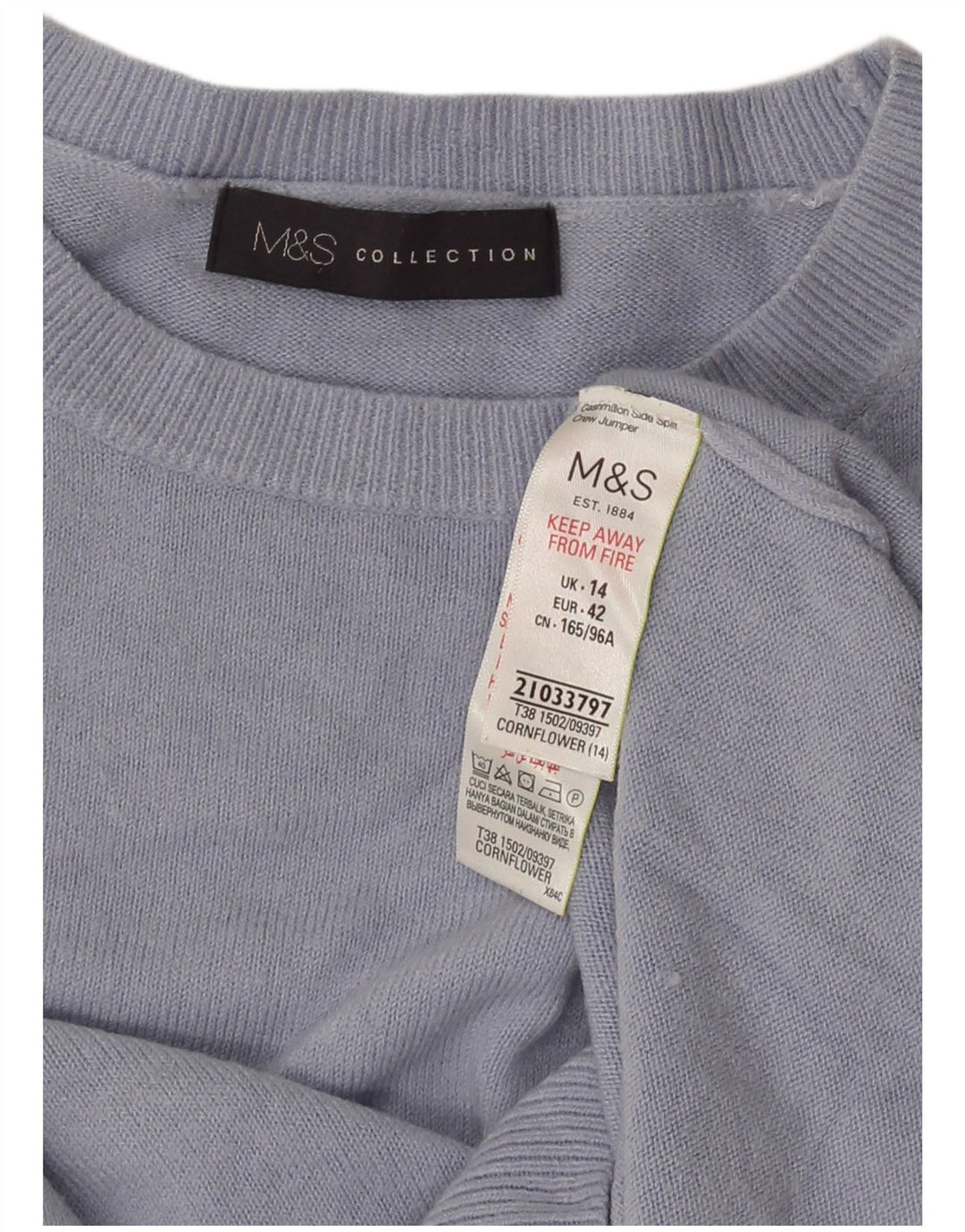 Pulover pentru femei Marks & Spencer cu decolteu triplu UK 14 Medium Blue Acrylic