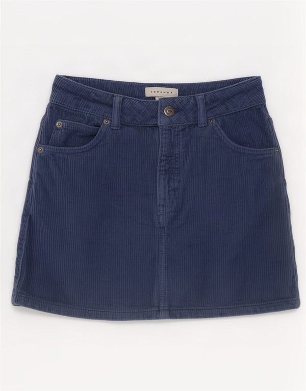 Fusta mini din velur pentru femei Topshop UK 4 XS W24 Bumbac bleumarin