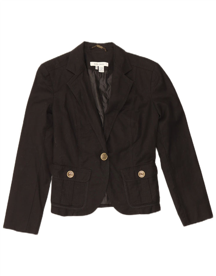 Blazer pentru femei Zara cu 1 nasture, UK 10, bumbac negru mic