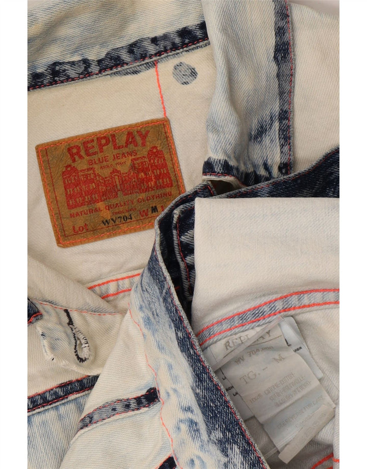REPLAY Womens Crop Denim Jacket UK 12 Medium White Tie Dye Cotton Vintage Replay and Second-Hand Replay from Messina Hembry 