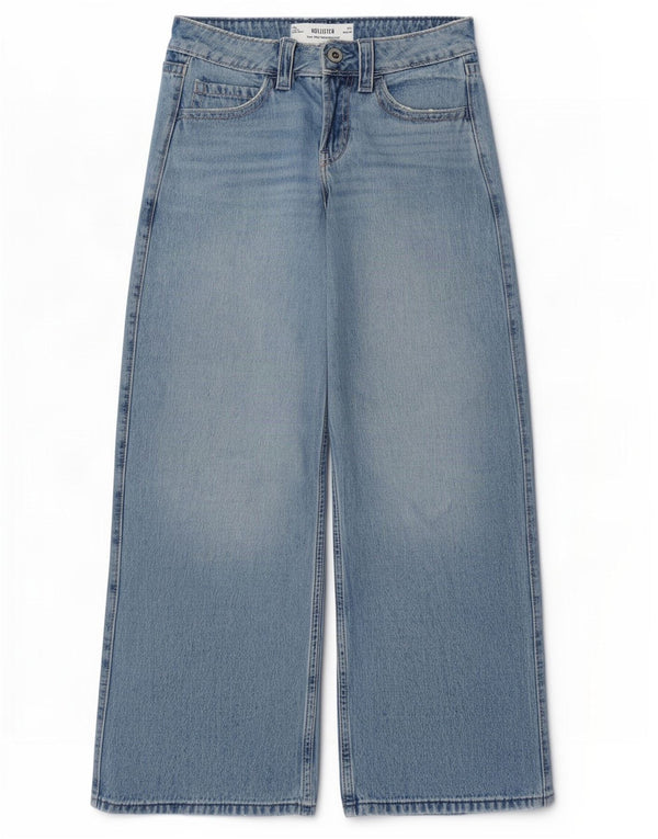 Blugi Hollister pentru femei, super baggy, talie joasă, cu picioare late, US 0 XS W24 L30 Albastru