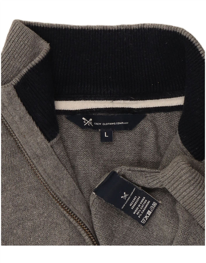 Crew Clothing Pulover pentru bărbați, cu fermoar, cu gât, bumbac mare, gri