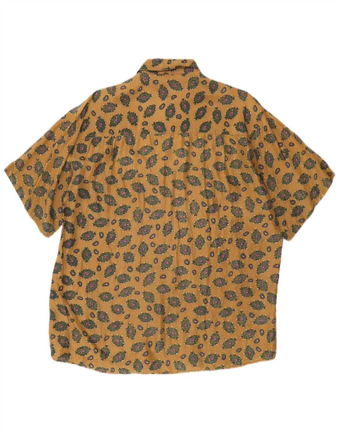 Cămașă Vintage pentru bărbați cu mânecă scurtă din mătase geometrică, bej mediu