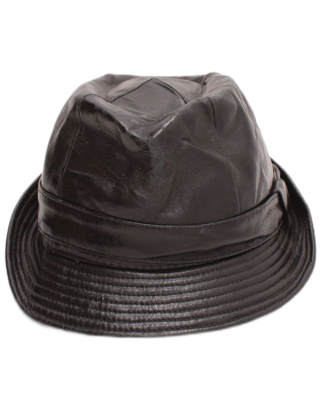 Pălărie Fedora din piele vintage pentru bărbați, neagră medie