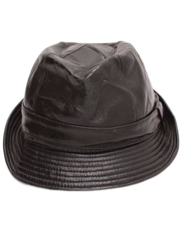 Pălărie Fedora din piele vintage pentru bărbați, neagră medie