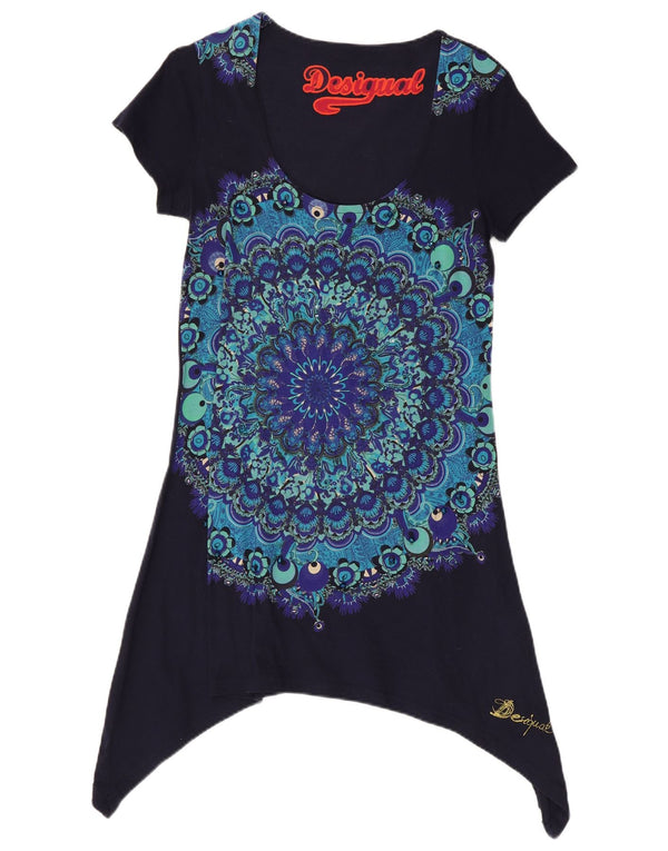Top cu tunică asimetrică pentru femei Desigual UK 14 mare, albastru marin, floral