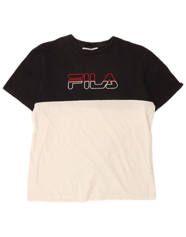 Tricou grafic Fila pentru bărbați Top mediu negru din bumbac color bloc