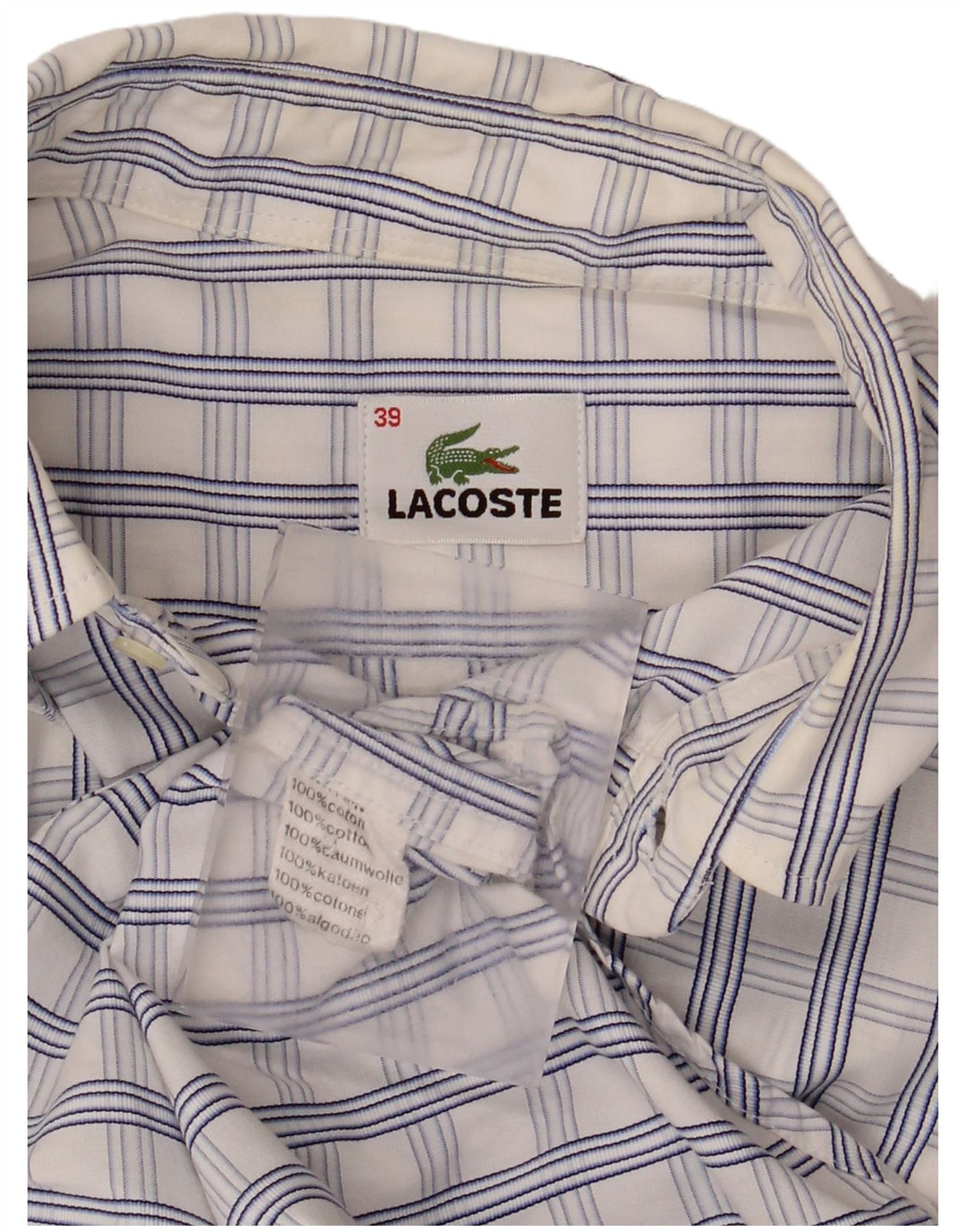 Cămașă cu mânecă scurtă pentru bărbați Lacoste Mărimea 39, bumbac cu carouri alb mediu