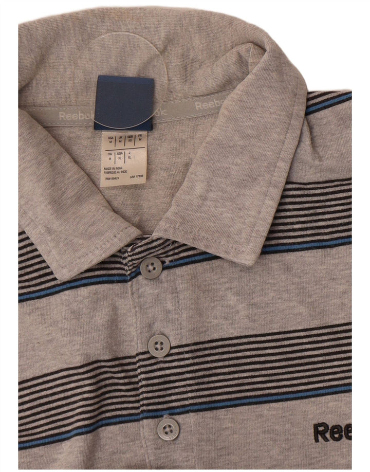 Tricou polo Reebok pentru bărbați, bumbac cu dungi gri medii