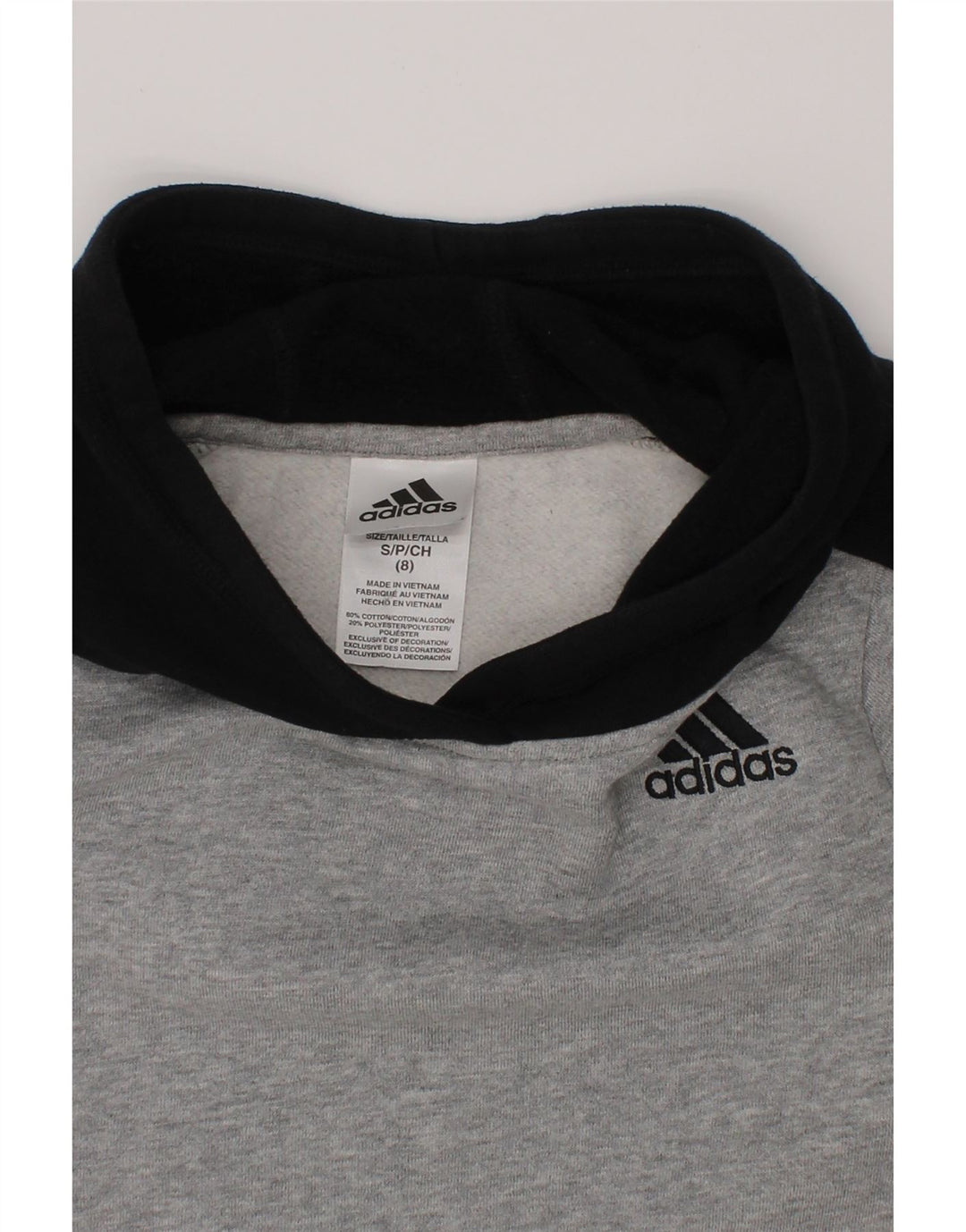 Pulover ADIDAS pentru băieți, cu glugă, 7-8 ani, mic, gri, color block, bumbac