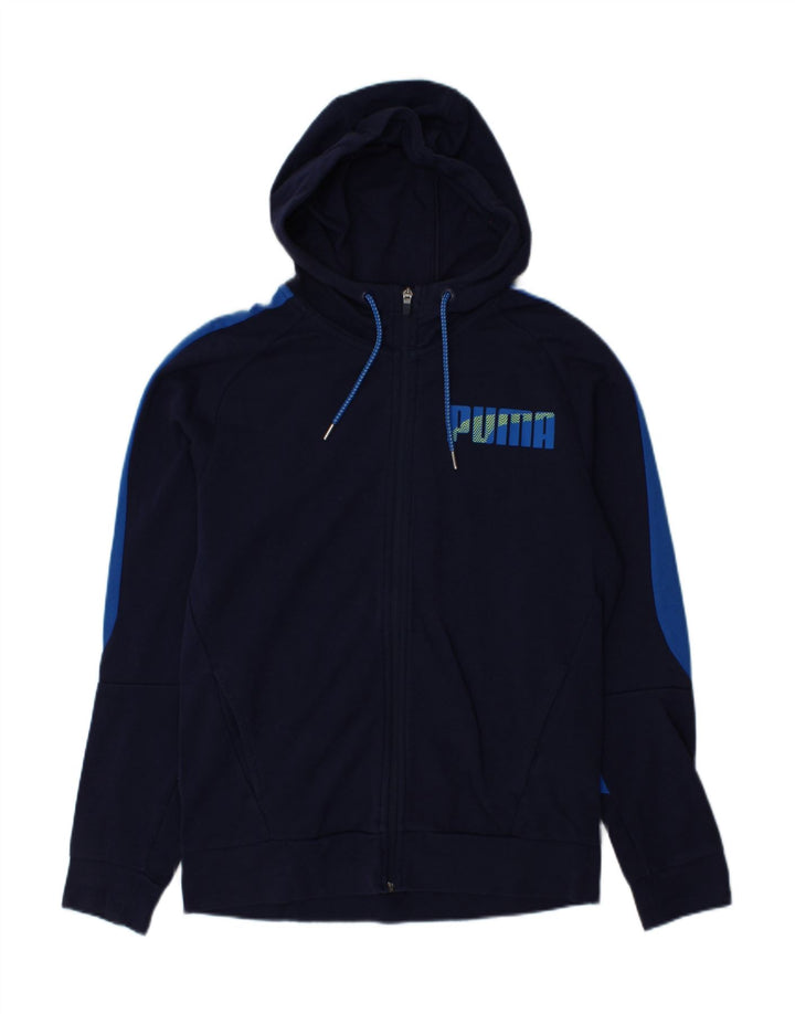 PUMA Mens Graphic Zip Hoodie Sweater Medium Navy Blue Vintage Puma and Second-Hand Puma from Messina Hembry 