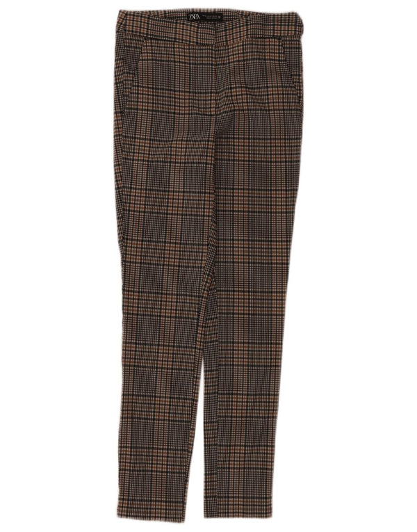 Pantaloni chino slim pentru femei Zara XS W24 L26 Brown Check Viscose