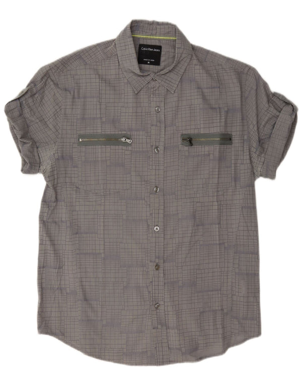 Cămașă pentru bărbați Calvin Klein Jeans, bumbac cu carouri, gri mediu
