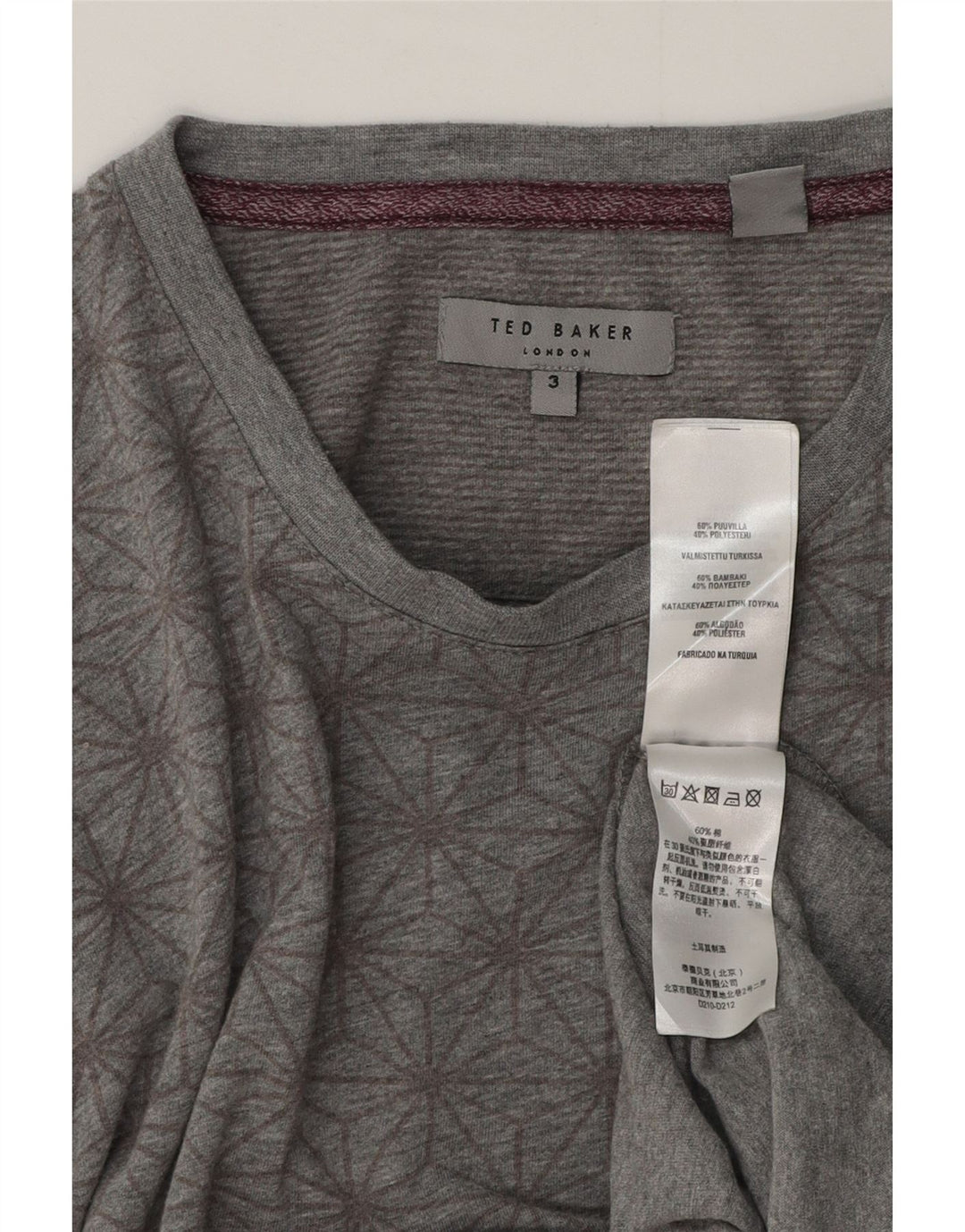 Tricou grafic pentru bărbați Ted Baker Mărimea 3, bumbac geometric mediu, gri