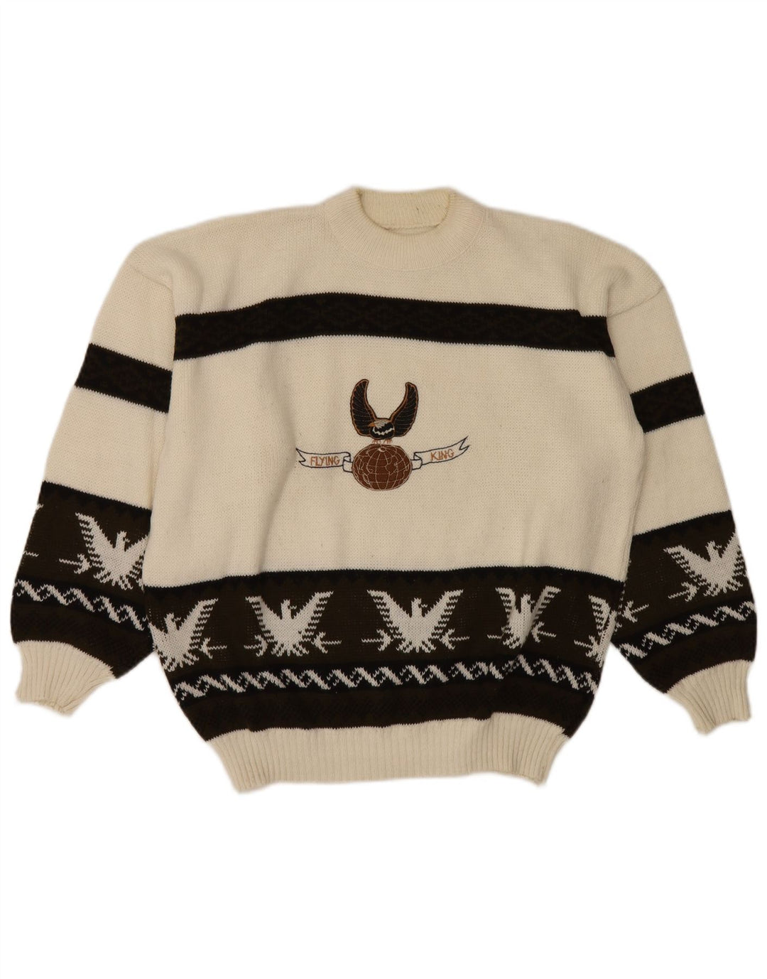 Pulover vintage pentru bărbați cu gât țestoasă, mare, alb, Fair Isle