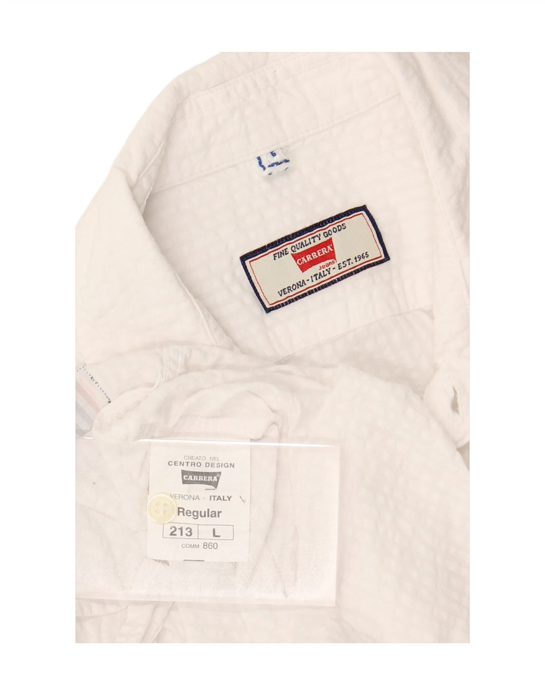 CARRERA Mens Regular Fit Short Sleeve Shirt Large White Cotton Vintage Carrera and Second-Hand Carrera from Messina Hembry 