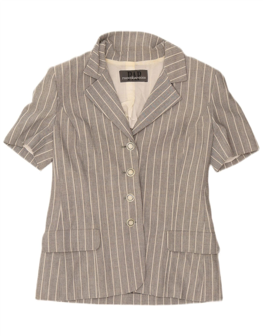 Roccobarocco Jachetă Blazer pentru femei cu 4 nasturi UK 10, Gri mic, cu dungi