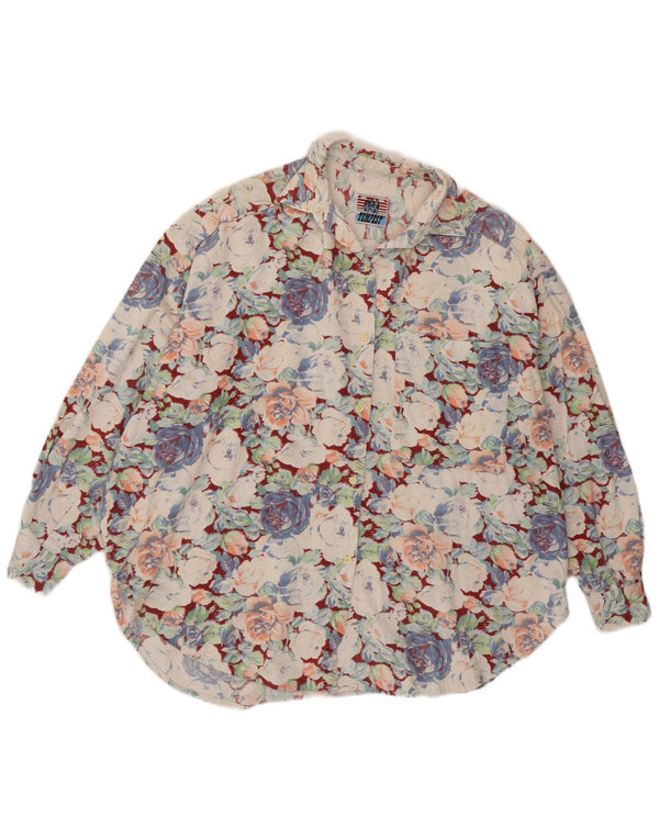 Bluză vintage pentru femei, cămașă din velur, UK 20 2XL, multicoloră, florală