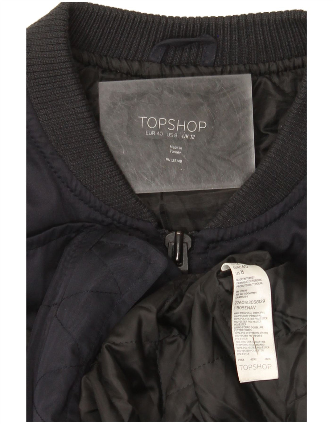 Jachetă Bomber Topshop pentru femei UK 12 Medium Bleumarin Poliester